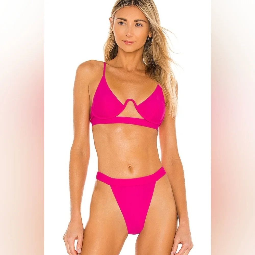 Michael Costello Revolve Dasia High Waisted Bikini Bottoms NWT Hot Pink Small
